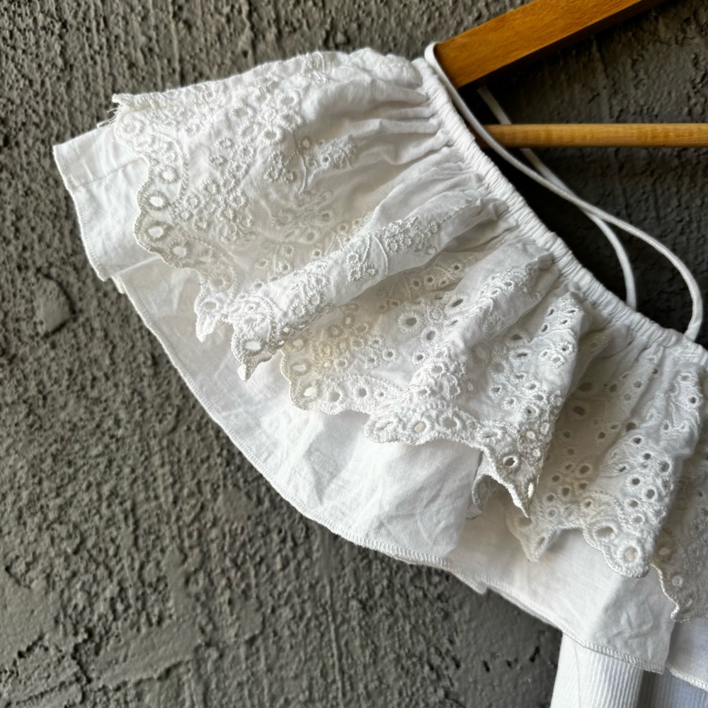 ZARA White Embroidered Ruffle Bodysuit - Picture 6 of 8